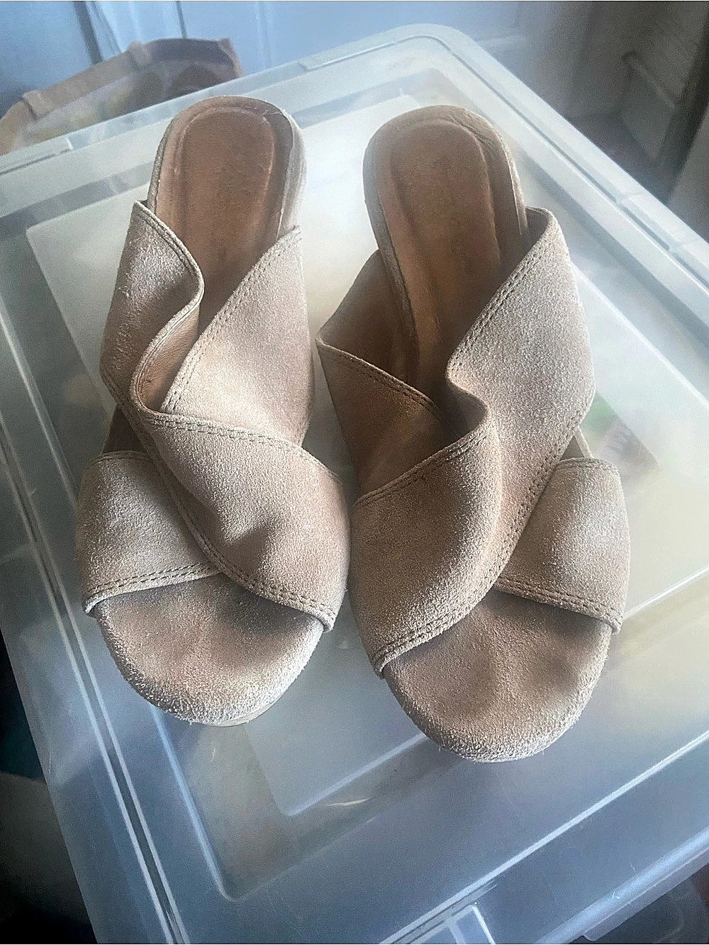 Chocolate Blu Wedge Sandals in taupe